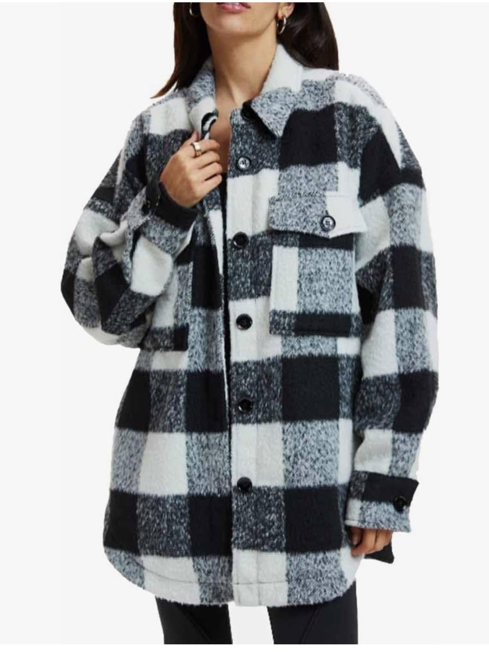White Birch Women's Black & White Plaid Shacket Jacket - Size 2X